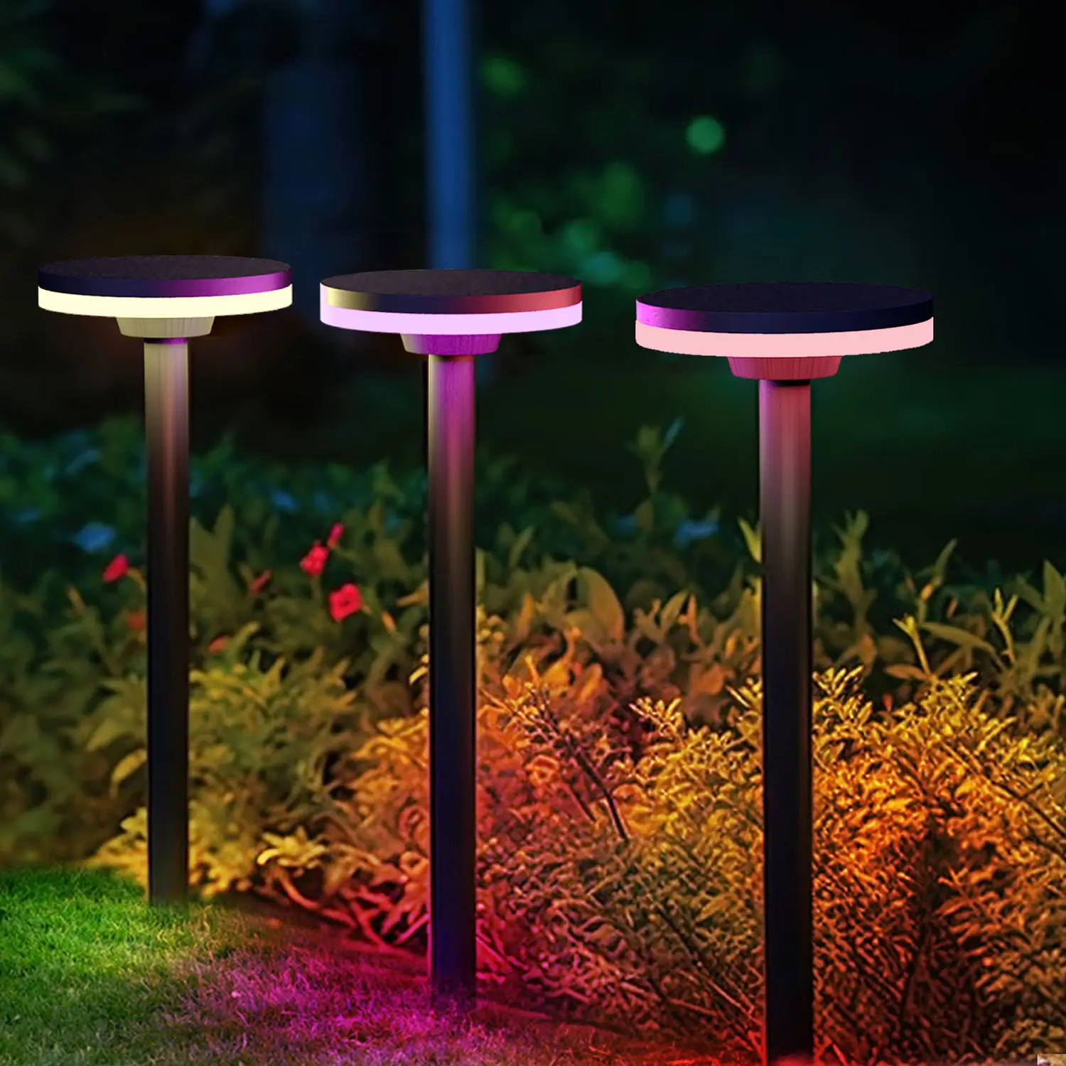 Luz de gramado personalizada gouly, luz de jardim alimentada por alumínio durável, 12v 24v rgbw, cor de corrida, personalizada