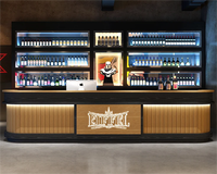Comptoir de bar commercial moderne durable personnalisable en pierre et plastique avec éclairage LED pour restaurants et hôtels