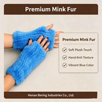 Échantillon de mitten en fourrure de vison véritable tricotée, élastique, douce et thermique, avec cordon anti-perte