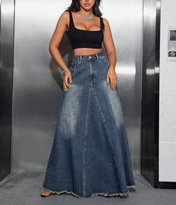 उच्च गुणवत्ता वाले कस्टम नीले कपास मैक्सी स्कर्ट नवीनतम फैशन डिजाइन लंबे समय तक गैर-खिंचाव डेनिम आकस्मिक प्लस आकार - Product Image 3