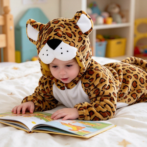 Pyjama en polaire pour bébé motif léopard, tenue de cosplay pour Halloween et carnaval, vêtements de jeu et costumes de scène pour enfants pour l'automne et l'hiver - Product Image 2
