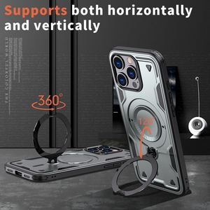 Pour iPhone 16 Pro Max 2 en 1 Anti-chute 360 métal cercle magnétique porte-carte support sans fil charge étui de téléphone pour iPhone 16Pro - Product Image 6