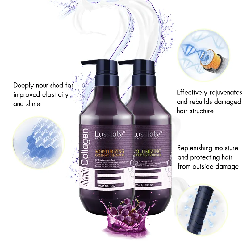 Lusstaly O-E-M/O-D-M hidro kollajen şampuan ve saç kremi onarım ve pürüzsüz saç bakım ürünü toptan fiyat