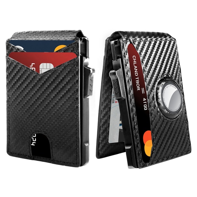 Wallet for Men, Men's Carbon Fiber Smart Wallet RFID Blocking Minimalist Bifold Pop up Aluminum Credit Card Case Holder