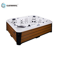 Baignoire Spa Balnéo de Massage Sunrans de Luxe, Jacuzzi Extérieur Économe en Énergie Balboa avec Systèmes d'Eau Salée pour 8 Personnes
