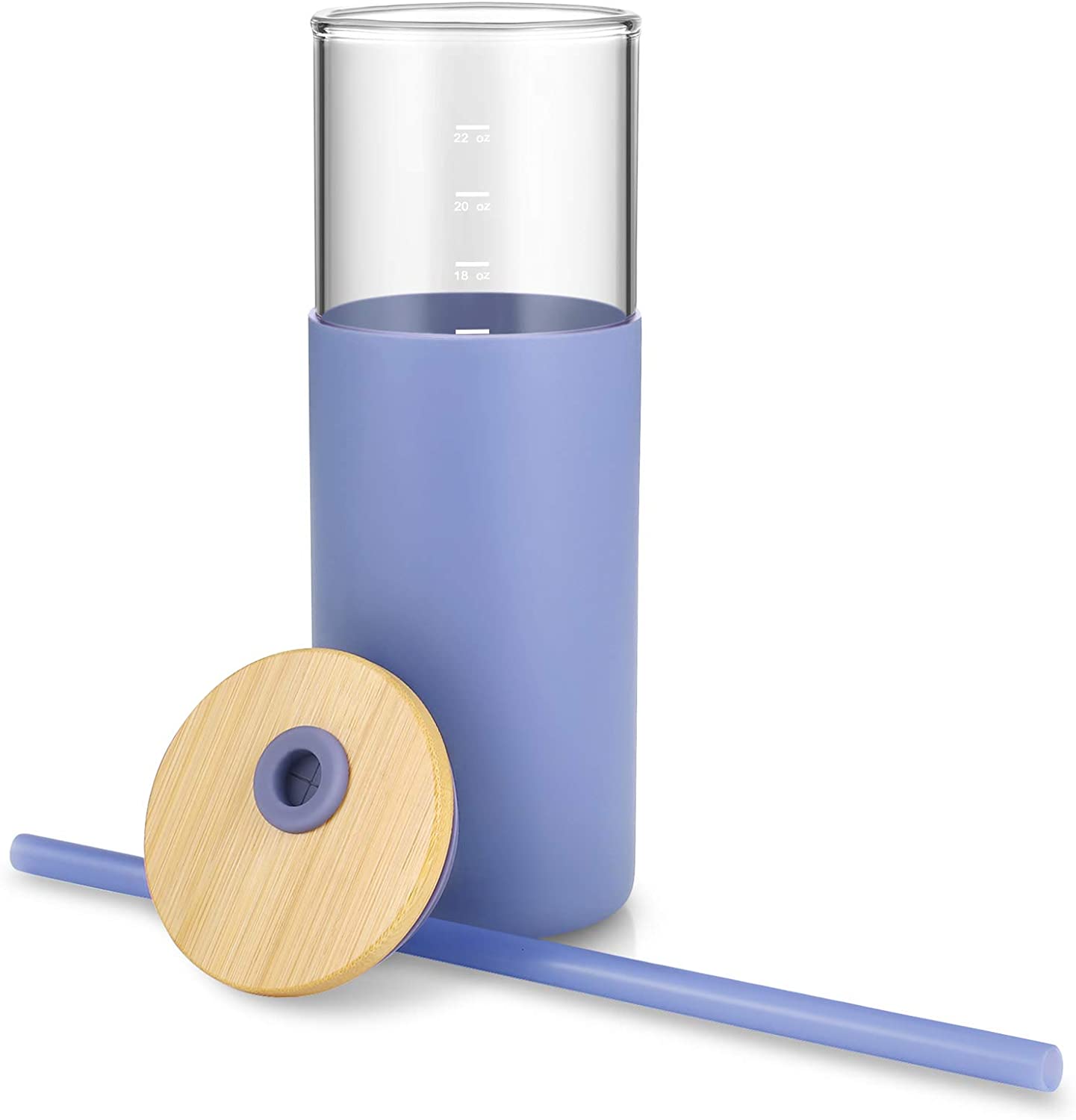 24oz Glass Tumbler Glass Water Bottle Straw Silicone Protective Sleeve Bamboo Lid