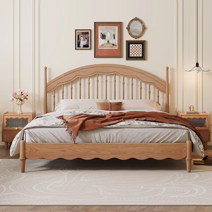 Lit king-size en bois massif Lit Windsor de style médiéval Mobilier américain Lit <span class=keywords><strong>harpe</strong></span> vintage français Moderne pour les salles de petit-déjeuner - Product Image 2