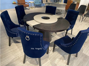 Sedie da Pranzo Moderne Economiche in Velluto <span class=keywords><strong>Blu</strong></span> Scuro con Schienale Anello Trapuntato e Bottoni - Product Image 2