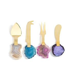 Juego de Cuchillos para Queso con Mango de Ágata Multicolor, Acero Chapado en Oro con Hoja de Acero Inoxidable, Utensilios de Resina para Queso para Uso en el Hogar, Cocina y Restaurante - Product Image 1