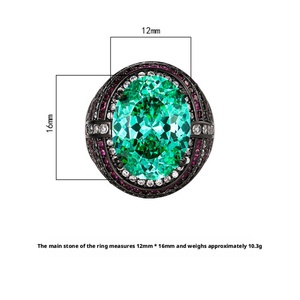 แหวนทองแดงชุบทองคำขาวรูปไข่ขนาด 12*16 มม. ประดับด้วยเพทายสีเขียว ดีไซน์ทันสมัยสำหรับผู้หญิง ขายส่ง เป็นมิตรต่อสิ่งแวดล้อม - Product Image 2