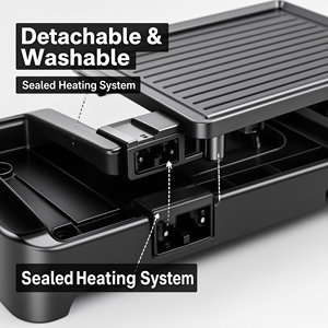 Gril électrique portable pliable avec double cuve amovible, type canard mandarin, entièrement lavable, antiadhésif, pour barbecue - Product Image 3