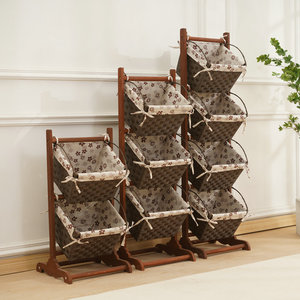 Cesta de almacenamiento tejida de varias capas, cesta colgante de tela y madera, tipo desmontable, para dormitorio, estante para refrigerios - Product Image 2