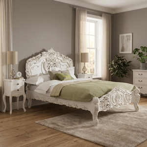 French Rococo Solid Wood <b>King</b> <b>Size</b> <b>Bed</b> Frame with Modern Antique Round Design Double <b>Bed</b> Bedroom Home Use Manufactured Indonesia - Product Image 3
