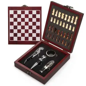 Wunderschönes Weinwerkzeug-Geschenkset Öffner-Set und Schach mit Wein-Schenkungsgerät Geschenkset und Weinzubehör Barwerkzeuge Holzbox