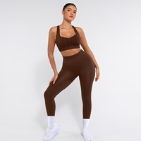 Vractivewholesale Ensemble de yoga 2 pièces pour femme, col en V, taille haute, froncé, uni, léger, sans couture, avec soutien-gorge intégré et taille élastique ACTIVE STRETCH