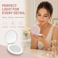 Espejo de Maquillaje LED Plegable Portátil Recargable Tipo C, Espejo Cosmético Compacto de Bolsillo con Luz para Viaje