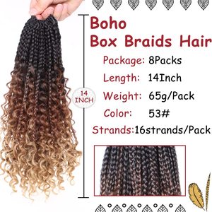 Anxin 14 inch hộp Bím Tóc Crochet phần mở rộng tóc cho phụ nữ da đen tổng hợp nhiệt độ cao sợi với xoăn kết thúc - Product Image 3