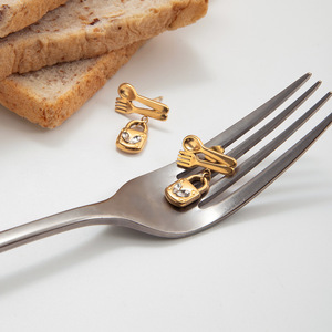 Pendientes de Acero Inoxidable con Oro de 18K, Diseño de Cuchara y Tenedor con Zirconia en Forma de Corazón, Joyería de Regalo - Product Image 2