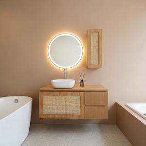 Meuble-lavabo de salle de bain suspendu moderne en bois à rayures décoratives de 18 pouces, 24 pouces, 30 pouces, 36 pouces avec lavabo - Product Image 6