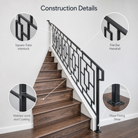 Rampe d'escalier en fer forgé sur mesure, balustre métallique géométrique moderne pour villa, escalier intérieur, revêtement en poudre noir