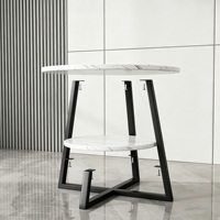 Juego de Mesa de Centro Circular de Dos Niveles con Estantes de Almacenamiento, Diseño Moderno Minimalista, Estructura Metálica, Venta Directa de Fábrica