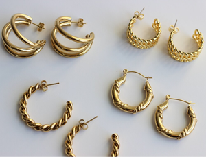 <span class=keywords><strong>Pendientes</strong></span> de <span class=keywords><strong>aro</strong></span> abierto de <span class=keywords><strong>Triple</strong></span> enlace dorado, de acero inoxidable, hipoalergénico, a prueba de agua, joyería para regalos - Product Image 6