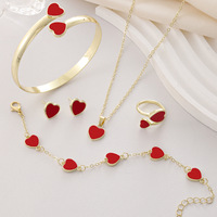 Ensemble de bijoux cœur populaire européen et américain, best-seller transfrontalier, en alliage, comprenant bracelet, boucles d'oreilles, collier et bague, avec pierre en zircon
