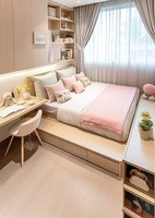 Maßgefertigtes Modernes Tatami-Plattformbett mit Klappbarem Beistelltisch und Verstecktem Stauraum - Intelligente Möbel für Platzsparende Apartments und Gästehäuser