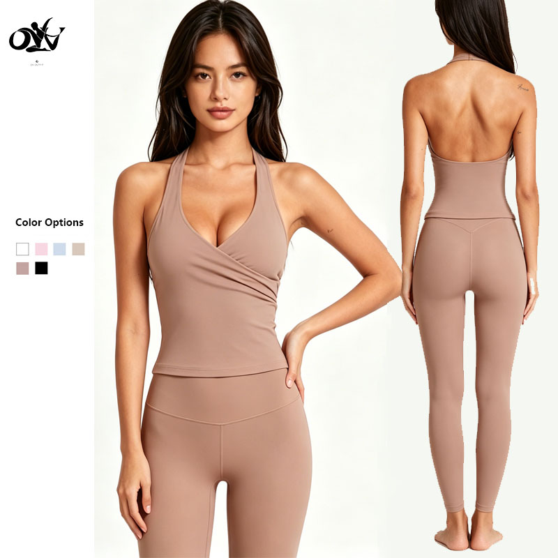 New Design V-neck Cross Halter Gym Vest Sleeveless Quick-drying Breathable Women Casual Tops Comfortable Wholesale Sport T-shirt