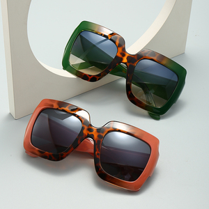 Lunettes de soleil tendance pour femmes, monture carrée oversize, logo personnalisé, motif léopard coloré, verres contrastants, style mode - Product Image 1