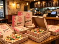Boîte à pizza carrée en kraft ondulé écologique imprimée sur mesure, emballage alimentaire jetable pour la livraison à emporter