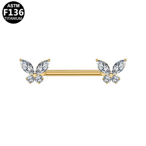 Anneau de téton papillon en titane 16 mm avec zircon serti à griffes, bijou de piercing pectoral pour femme, cadeau, ASTM F136 - Product Image 5