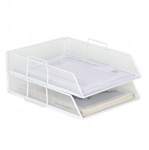 2 Tier A4 Mesh in Trays Stackable Office Desk Tidy <b>File</b> Holder Magazine Storage Paper <b>Document</b> Letter Organiser - Product Image 3
