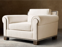 Fauteuil de salon de luxe moderne à silhouette généreuse, avec coussins moelleux et coutures soignées
