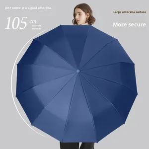 <b>12</b>-Rib Double Keel <b>70</b>% Automatic Folding Black Coating Protection Modern 190T Nylon Dual-Use Travel Sun & Rain Umbrella - Product Image 2