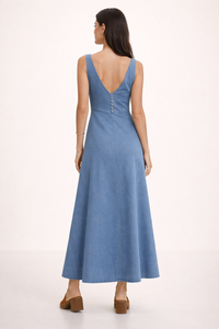 SHENGFU Vestido Largo Vaquero Personalizado OEM/ODM, Sin Mangas, Cuello en V, Corte en A, Elegante, Casual, Verano, <span class=keywords><strong>Boutique</strong></span>, Venta al Por Mayor - Product Image 2