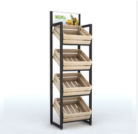 Supermarkt zware kwaliteit voorgemonteerde 3-plankige geperforeerde schappen plafondmontage acryl groente opbergmanden displaystandaard