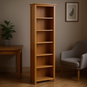 Bibliothèque à 6 niveaux en bois de chêne massif, 20,5x8,7x70,9 pouces, bibliothèque élégante et moderne pour la maison, le bureau, le salon - Product Image 2