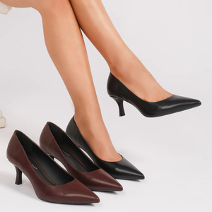 Chaussures à talons pour femmes en <span class=keywords><strong>cuir</strong></span> mat noir à bout pointu 6002-25, <span class=keywords><strong>talon</strong></span> moyen, confortables, chaussures à talons hauts pour le travail de bureau - Product Image 6