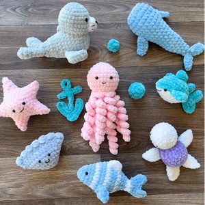 Gran oferta, juguetes personalizados de animales marinos de ganchillo, tejido a mano caballito de mar, medusas, <span class=keywords><strong>Beluga</strong></span>, ballena, estrella de mar, <span class=keywords><strong>Animal</strong></span> del océano, juguetes de peluche de ganchillo - Product Image 1
