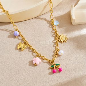Gold Plated Charm Necklace With Butterfly Sun Cherry Pendant For Gift - Product Image 2