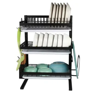 Wellmax Multi Functional Triple Layers Tabletop Black Sink Stainless Steel Kitchen Unique Storage Shelf Dish Drying Rack