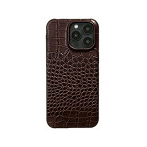 Étui pour iPhone Zenos Premium en cuir de crocodile brun foncé, antidérapant, minimaliste, protection pour iPhone 17/16/15/14 Pro Max - Product Image 1