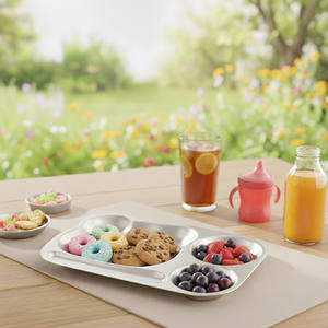 Assiette à dîner divisée pour enfants en acier inoxydable 304 de qualité alimentaire, forme d'ours mignon, plateau d'alimentation pour bébé, assiette à déjeuner en métal - Product Image 2