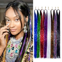 Tinsel Fairy Rambut Glitter Tahan Panas, Ekstensi Perada Rambut Berkilau Tahan Panas Berkilau untuk Anak Perempuan