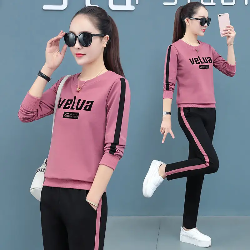 2021 new sports suit women spring and autumn pure cotton autumn and winter casual fashion sweater loose two-piece running suit