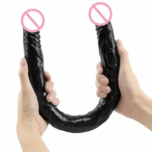 55 Cm Super Lange Maat Reusachtige Dildo Xxl Erotisch Speelgoed Realistische Rubber Dildo Vibrerende Zwarte Dubbele Kop Dildo