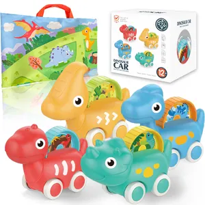 Plastic Children Toys Car Dinosaur Toy Pull Back Car Dino Cars With Play Mat Storage Bag For Kids