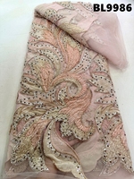 Tissu en dentelle brodé de perles et de sequins fait main de luxe de Dubaï, prix de gros, pour robe Abaya de mariage arabe