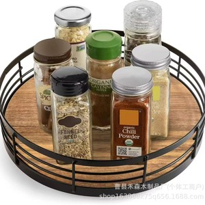 <b>Rotating</b> Solid Wood <b>Spice</b> <b>Rack</b> Round 360 Degree Turntable Desktop Organizer Storage Holder for Kitchen Cabinet - Product Image 2